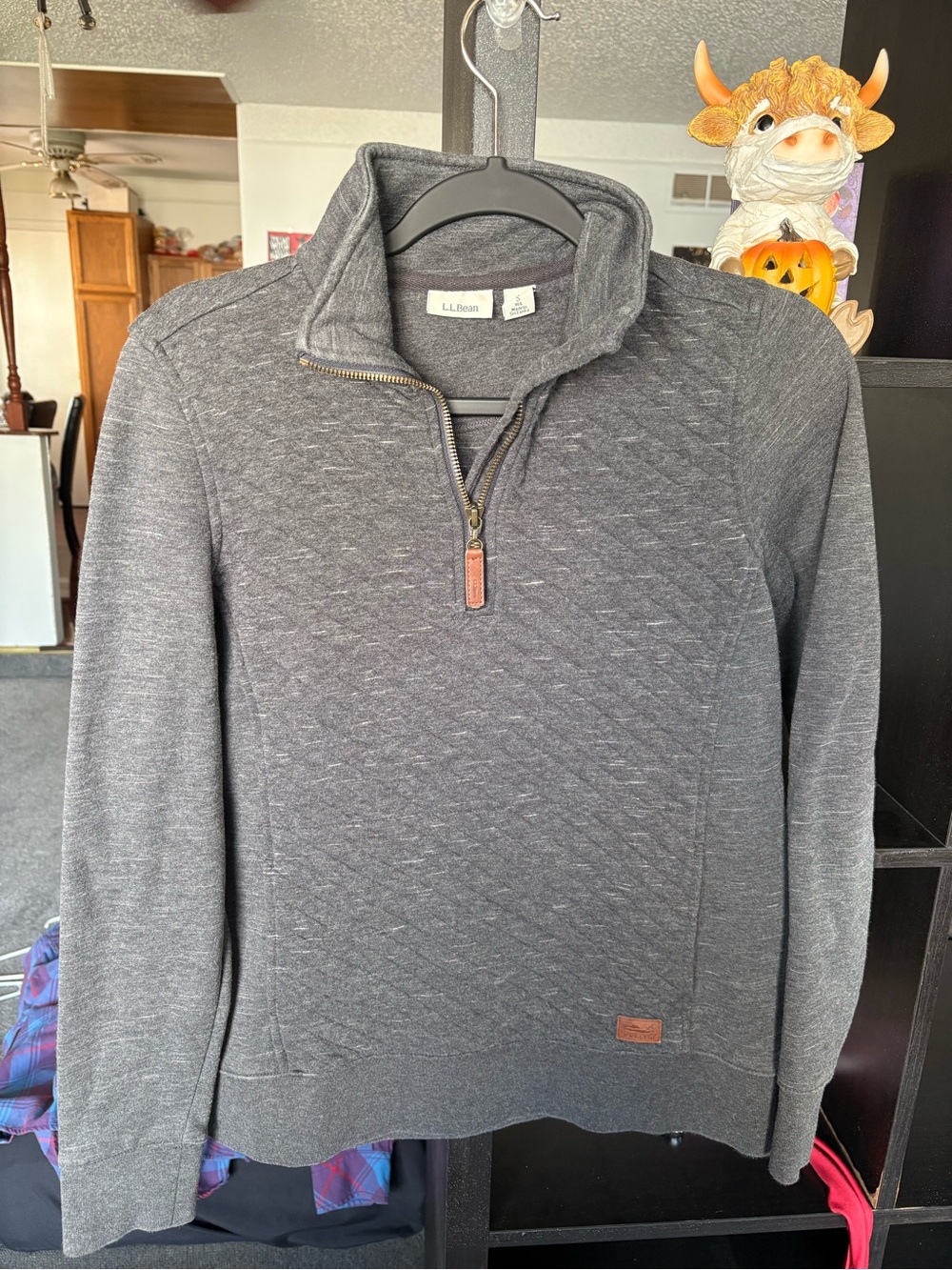 L.L. Bean Women's Charcoal Gray Quilted Half-Zip Sweatshirt